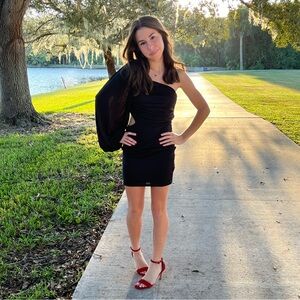 Juniper Blue black one shoulder side cut out party dress, size small